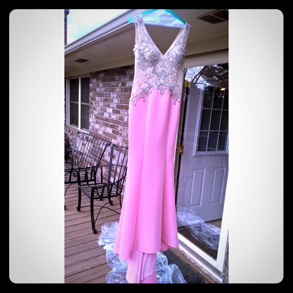 Pink prom dress, silver sequin - size 10/12